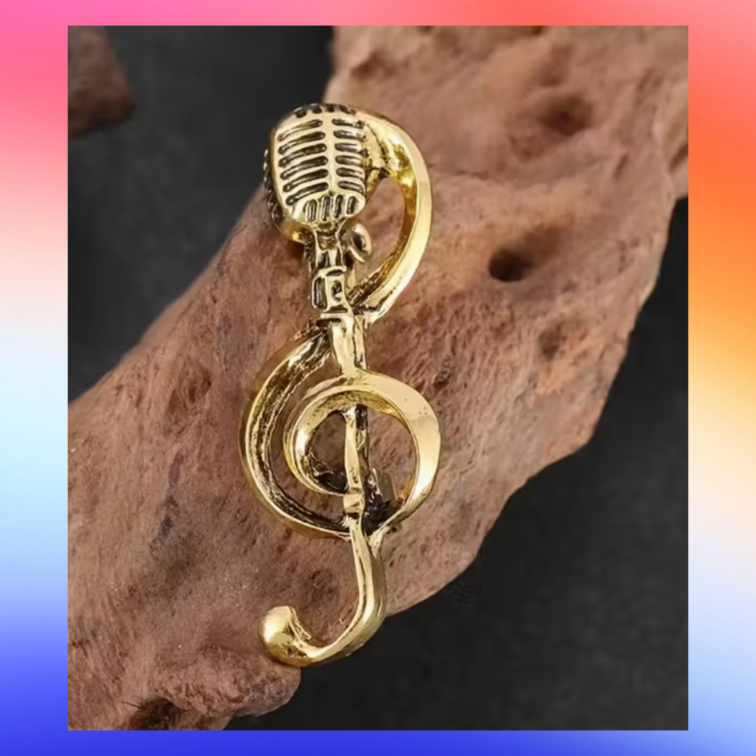 Stylish Retro Microphone Pin - Gold