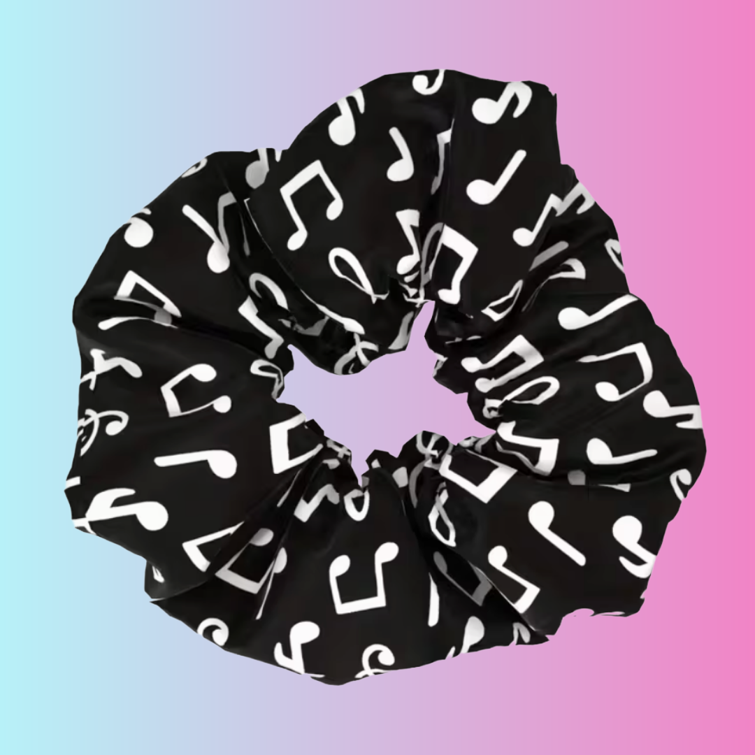 Black and White Music Notes Hair Scrunchie