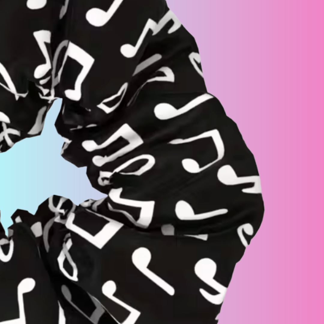Black and White Music Notes Hair Scrunchie