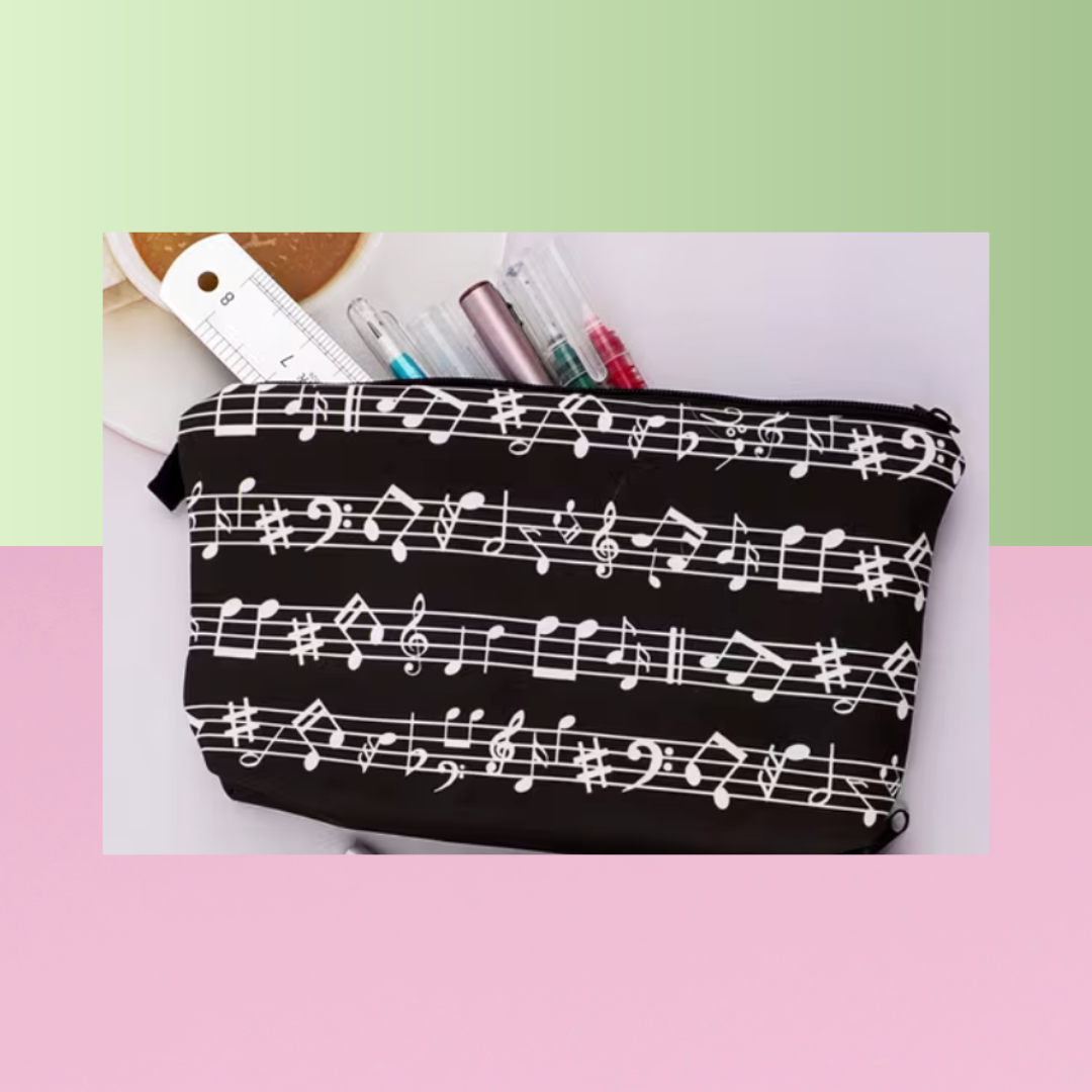 Black and White Sheet Music Theme Music Bag/Pencil Case (22.5cm x 13.5cm)