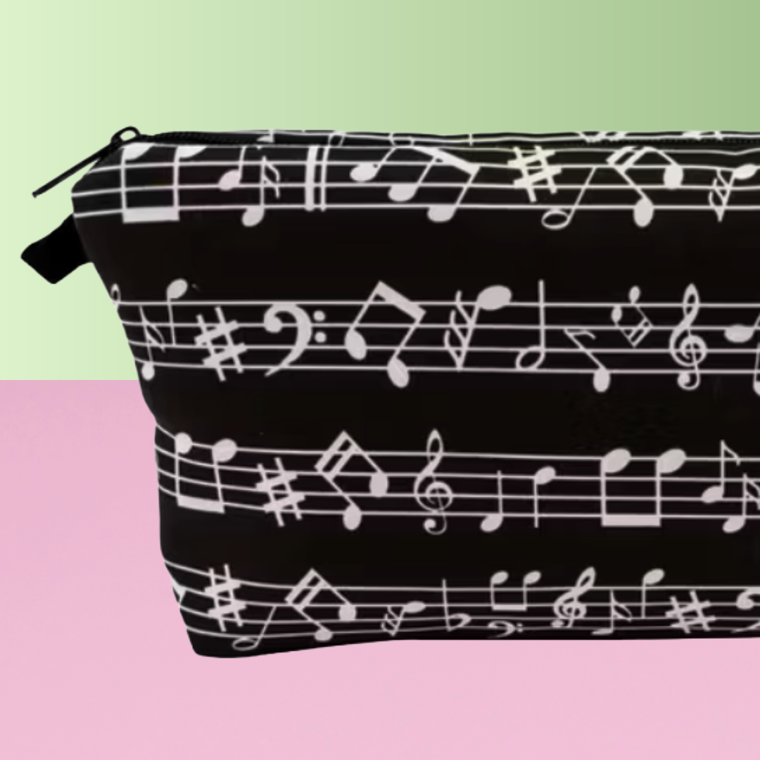 Black and White Sheet Music Theme Music Bag/Pencil Case (22.5cm x 13.5cm)