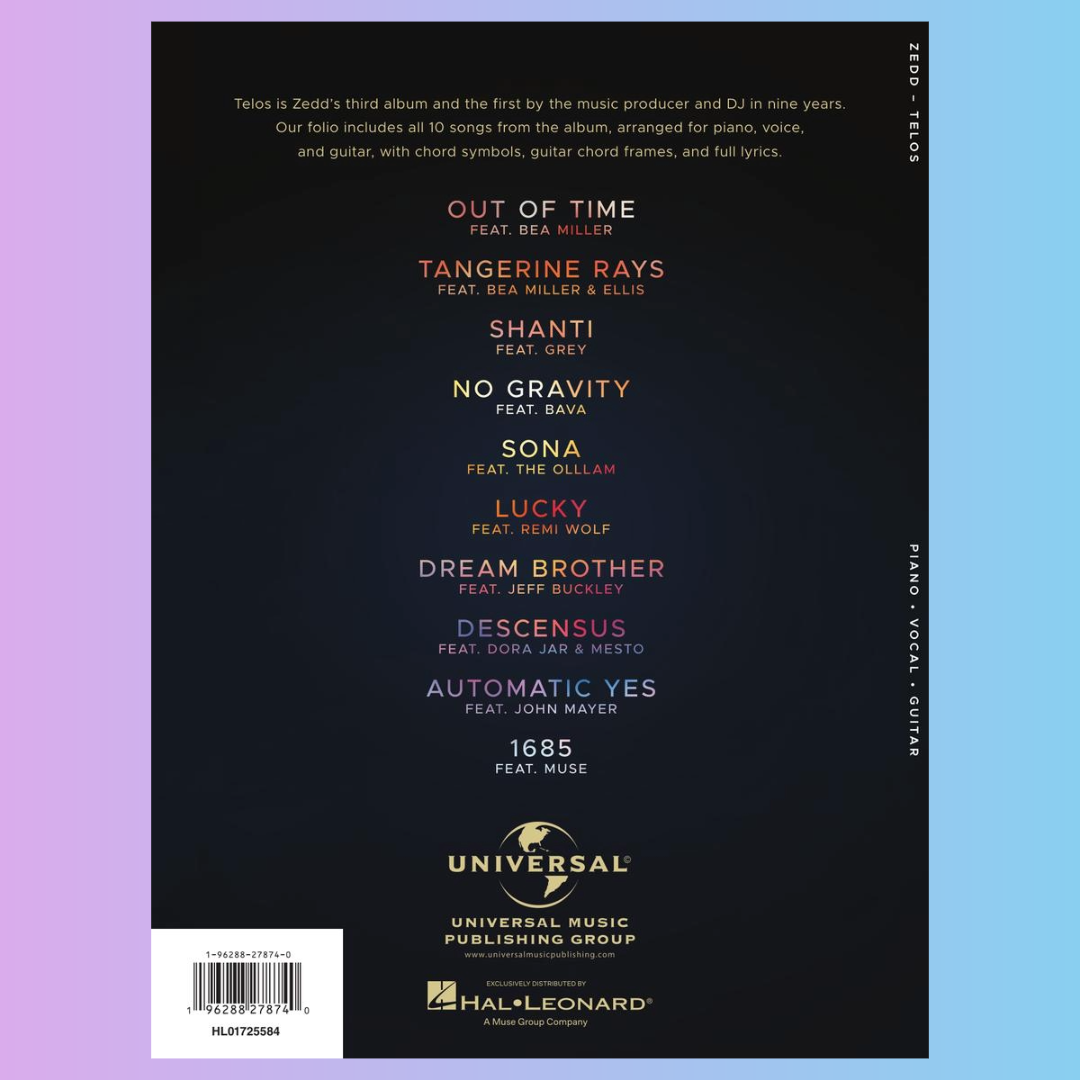 Zedd - Telos Piano/Vocal/Guitar Songbook - New