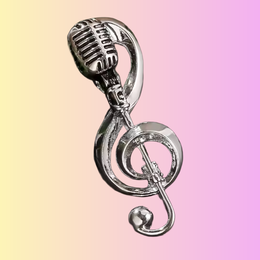 Stylish Retro Microphone Pin - Silver