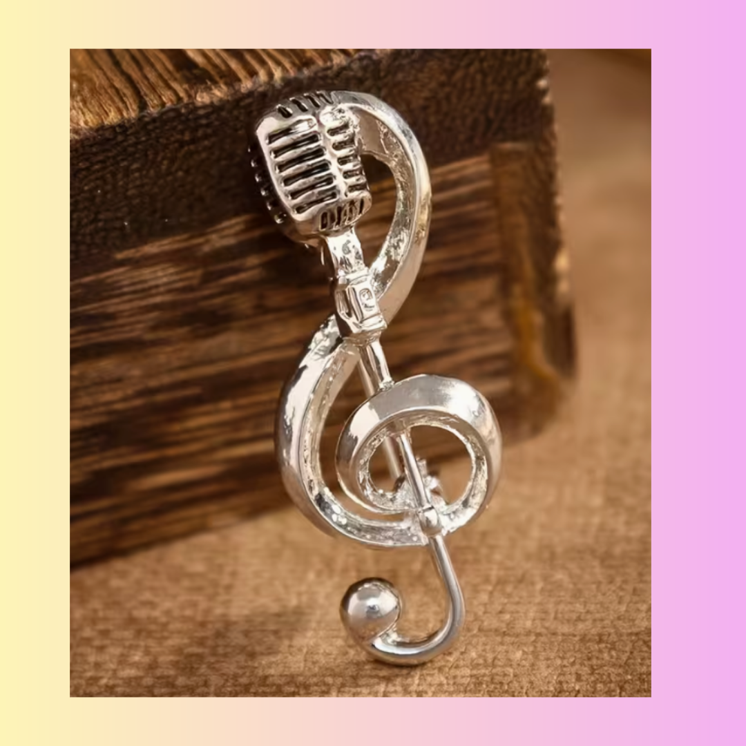 Stylish Retro Microphone Pin - Silver