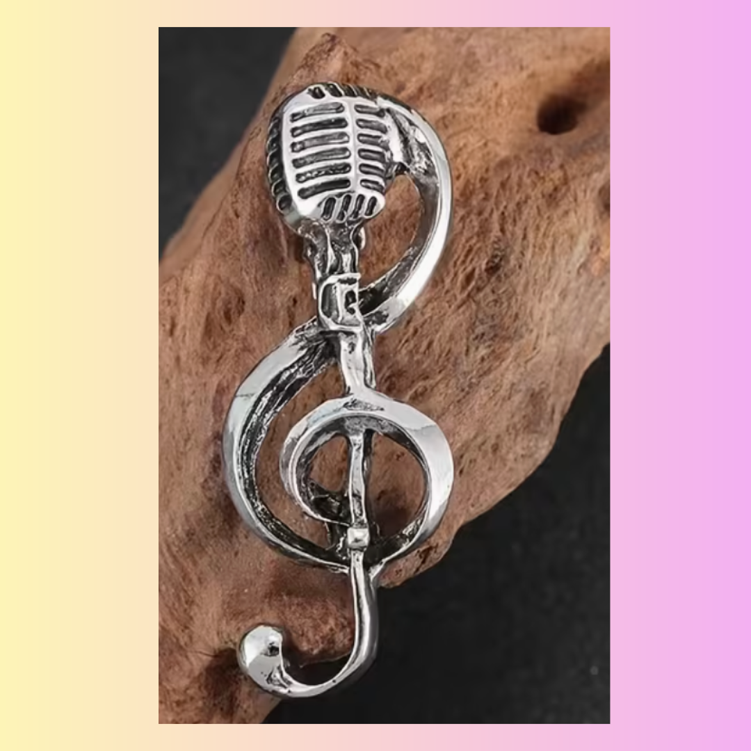 Stylish Retro Microphone Pin - Silver
