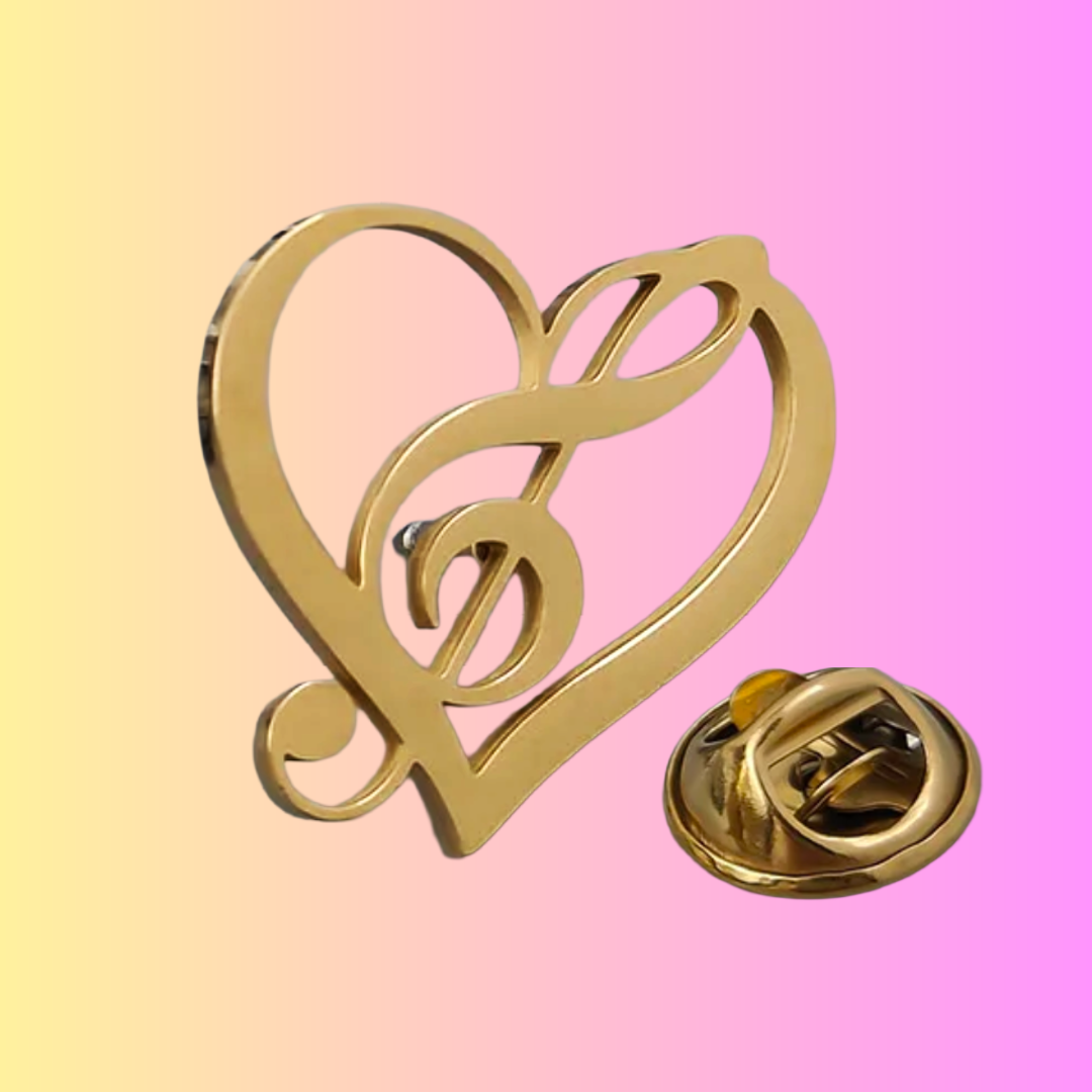 Gold Treble Clef Heart Lapel Pin