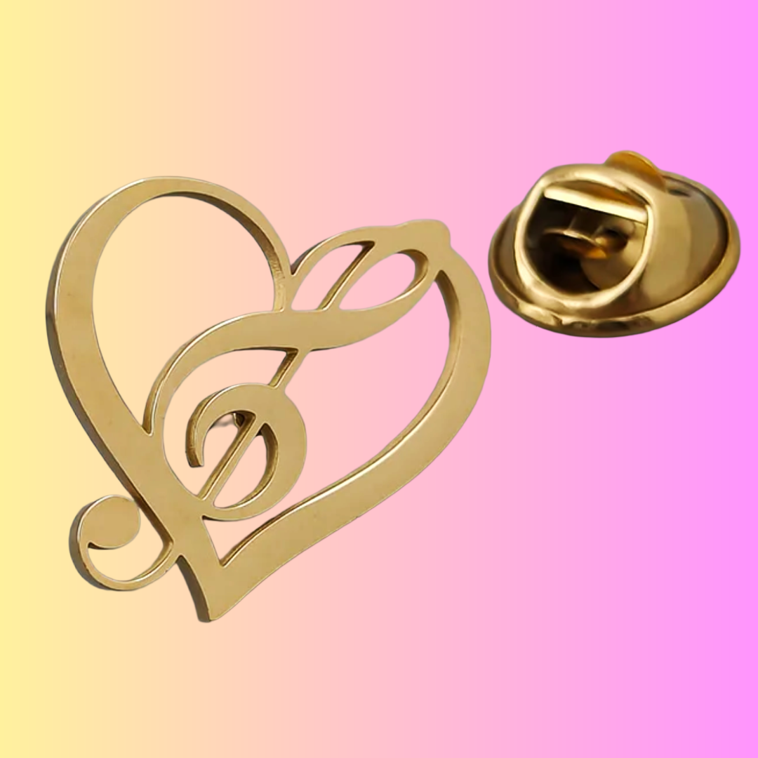 Gold Treble Clef Heart Lapel Pin