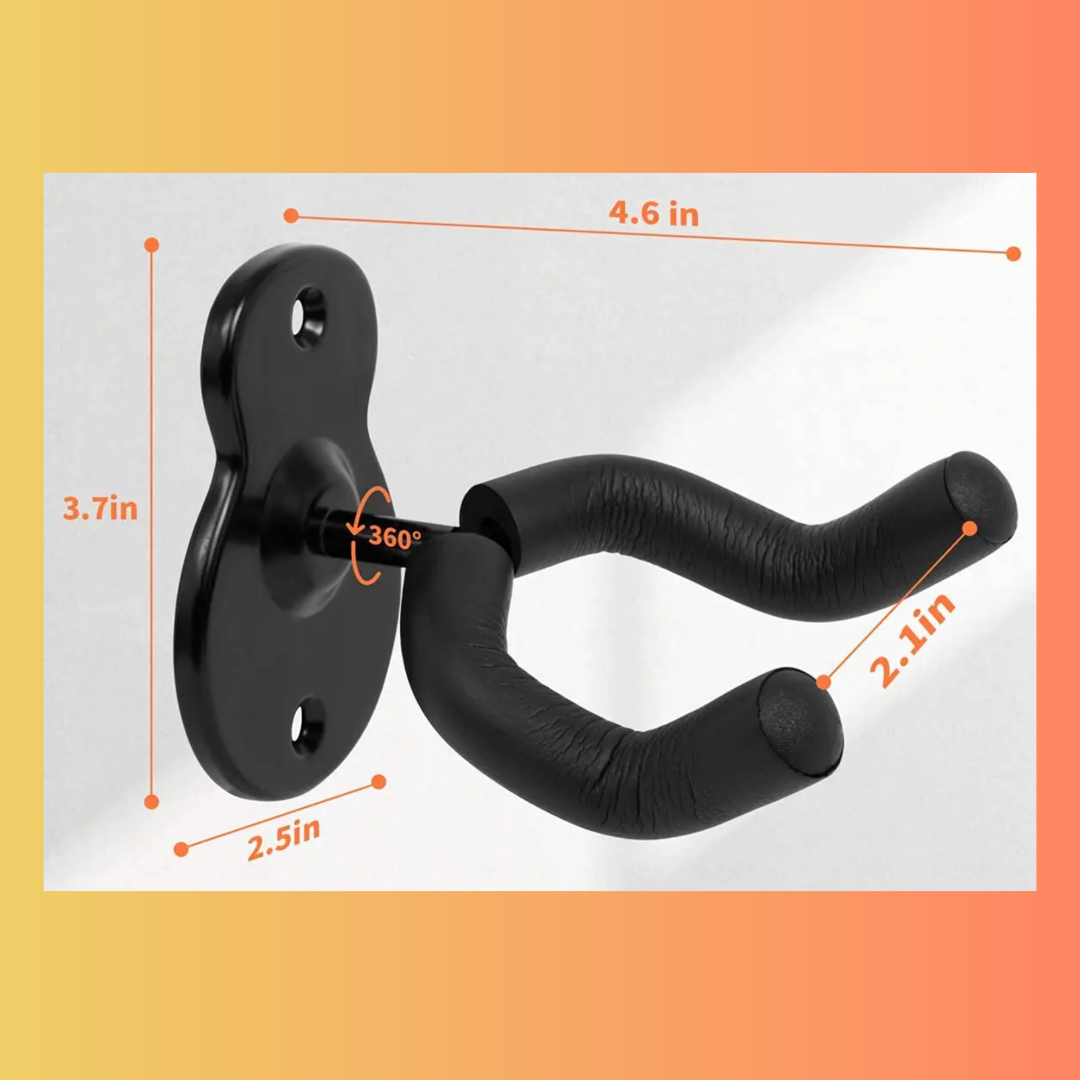 MW Guitar Wall Mounted Hanger - Black (Suitable for All Guitars, Bass, Banjos etc)