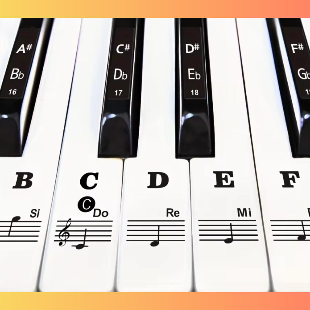 Black & White Keyboard Note Labels Stickers Set (For Beginners)