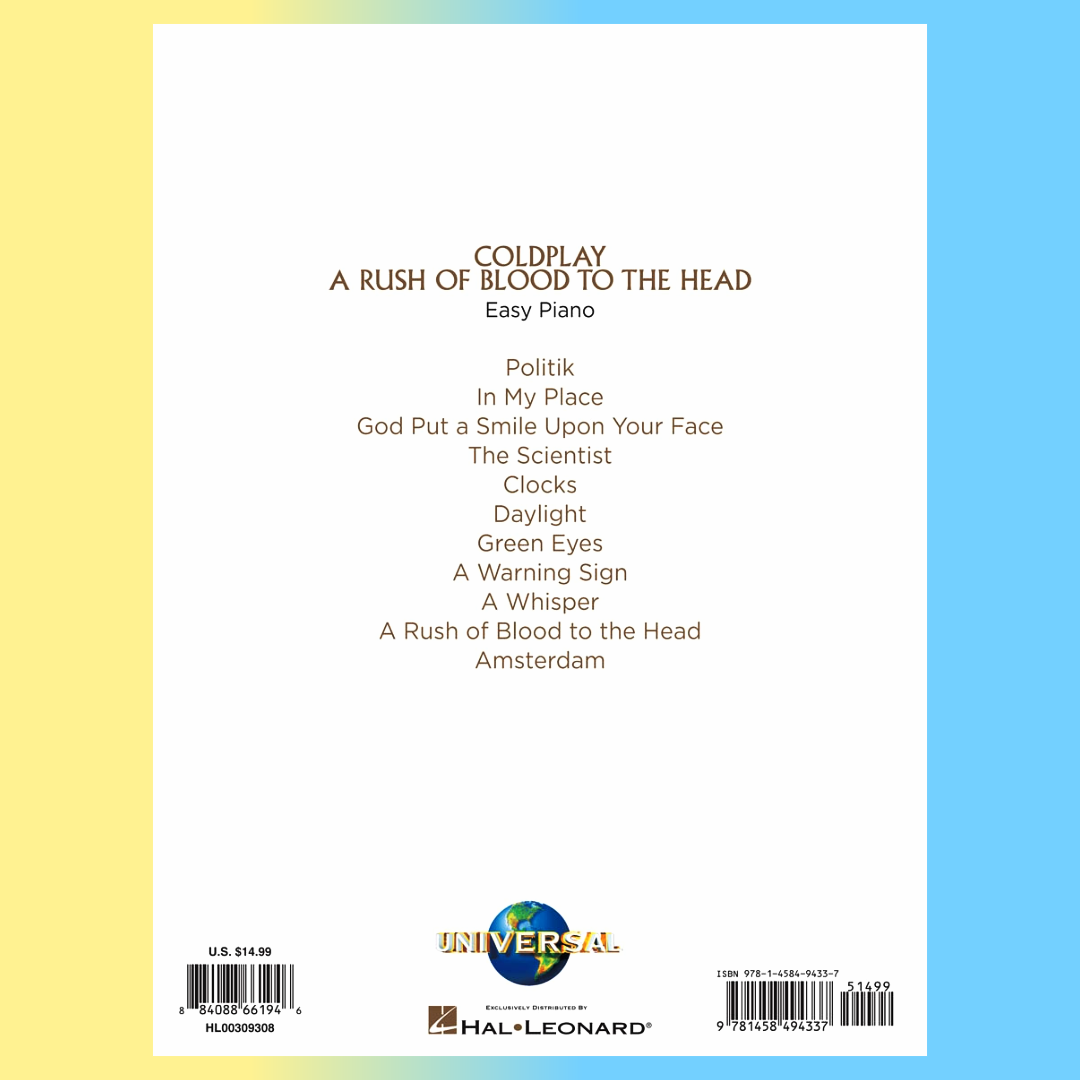 Coldplay - A Rush Of Blood To The Head - Easy Piano Book