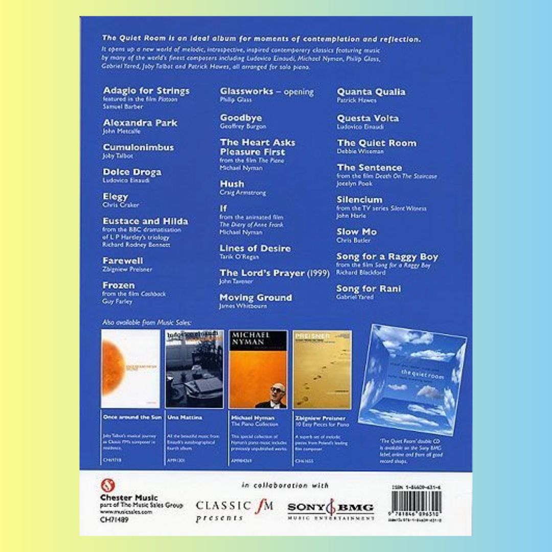 The Quiet Room Arranged For Solo Piano Book (Einaudi, Nyman, Glass, Yared and More)