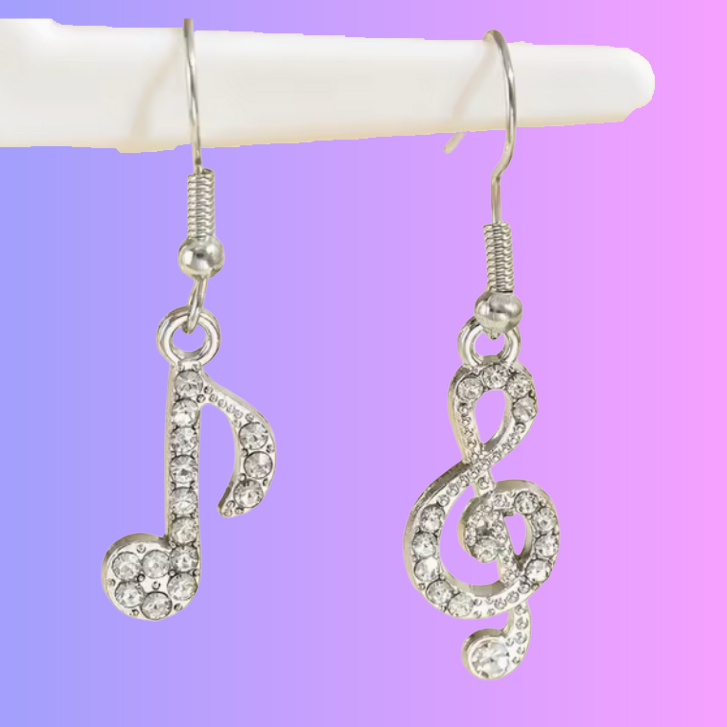 Treble Clef/Quaver Earrings with Rhinestones (Silver)