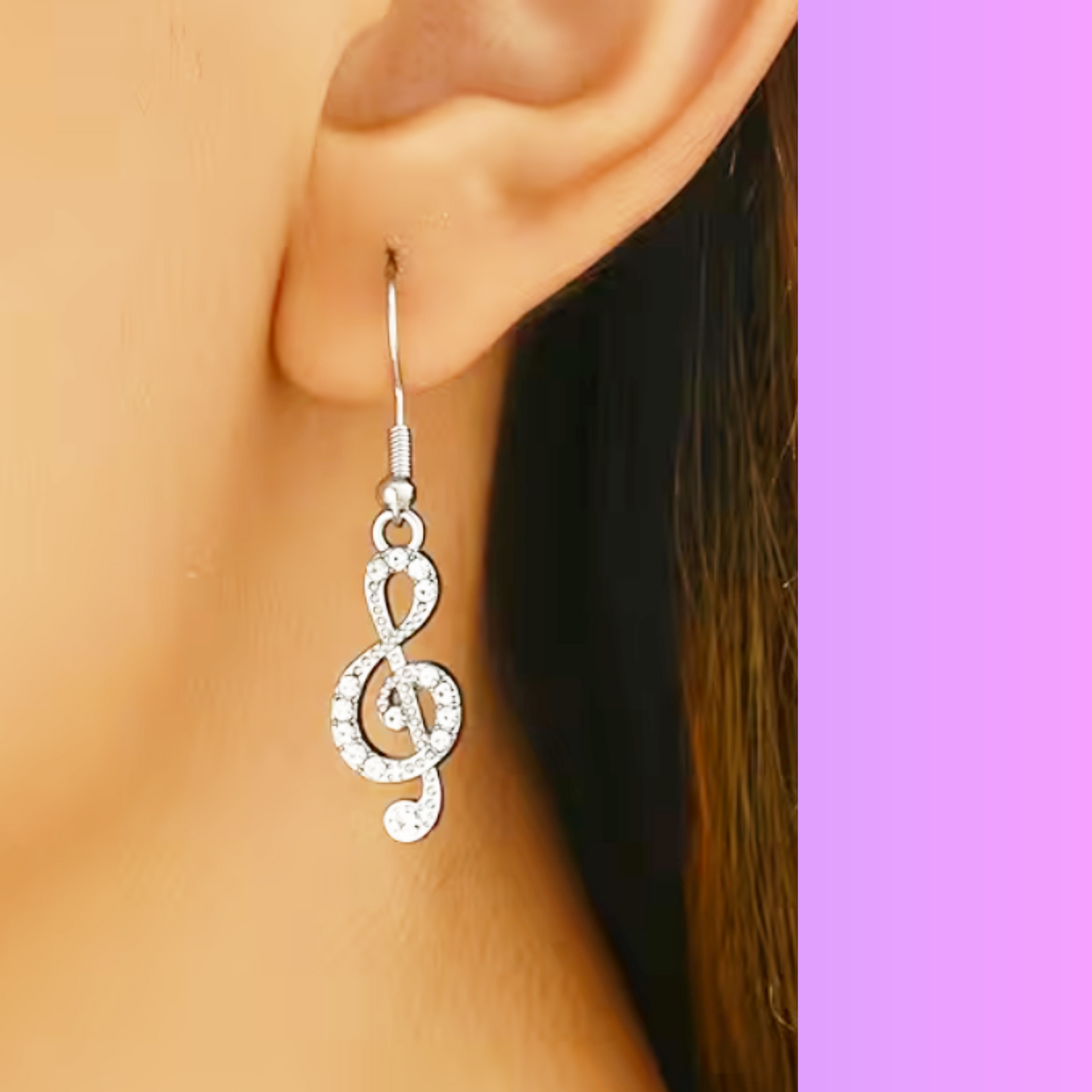Treble Clef/Quaver Earrings with Rhinestones (Silver)