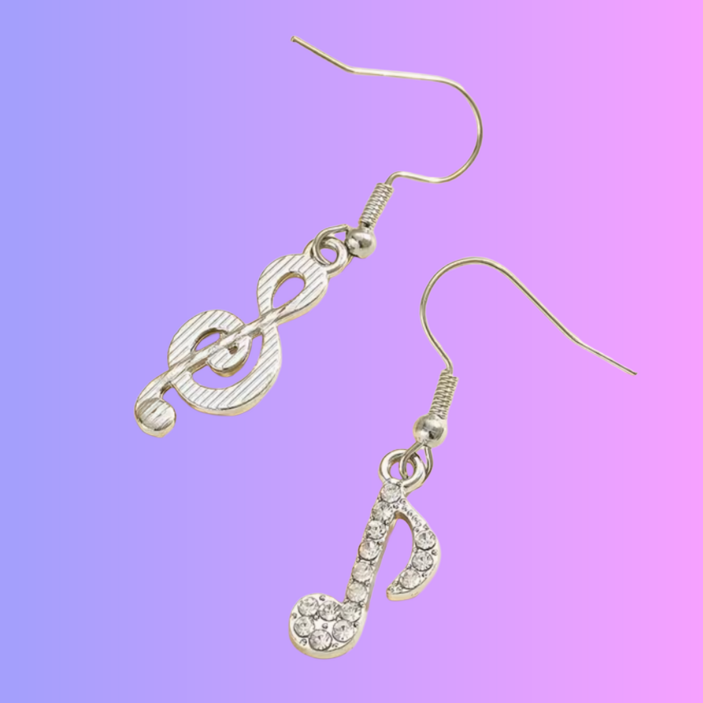 Treble Clef/Quaver Earrings with Rhinestones (Silver)