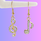 Treble Clef/Quaver Earrings with Rhinestones (Golden)