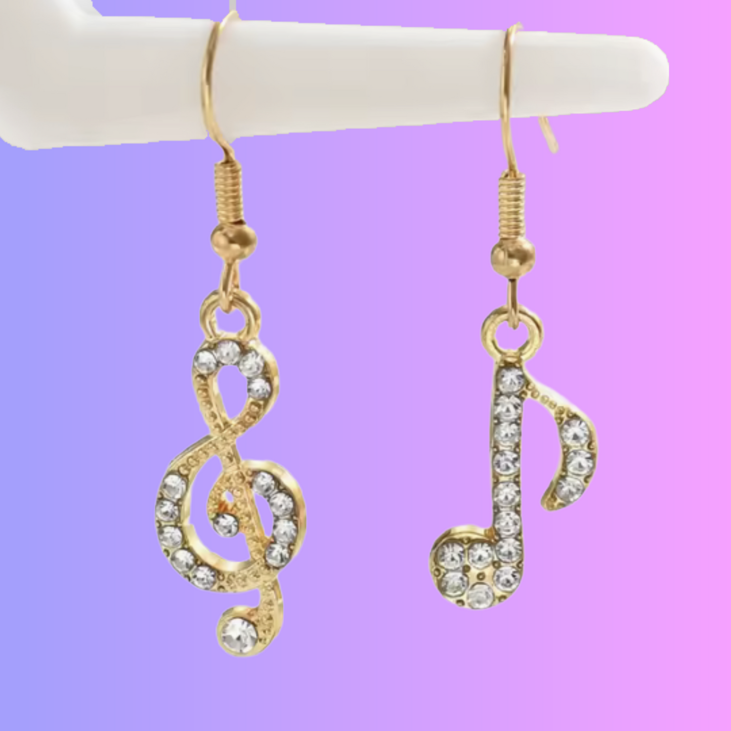 Treble Clef/Quaver Earrings with Rhinestones (Golden)