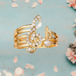 Gold and White Rhinestone Treble Clef Adjustable Ring