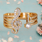 Gold and White Rhinestone Treble Clef Adjustable Ring