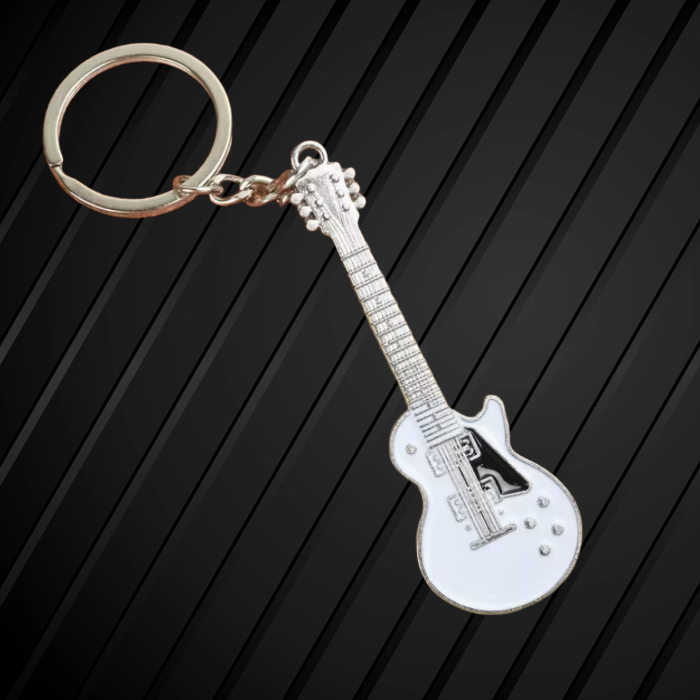 Guitar Shaped Keyring White - (13cm)