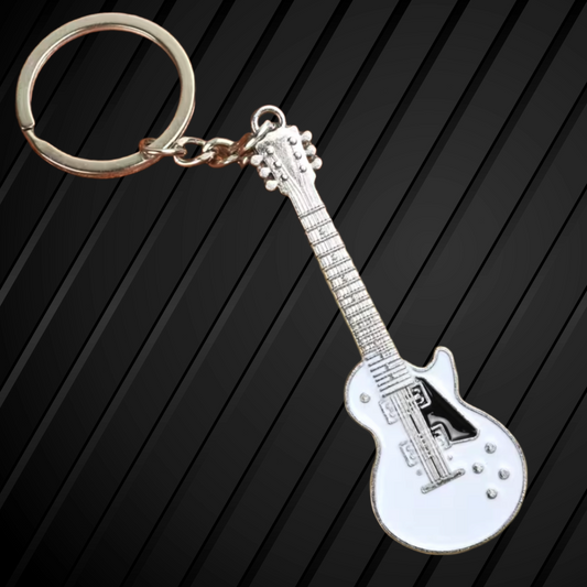 Guitar Shaped Keyring White - (13cm)