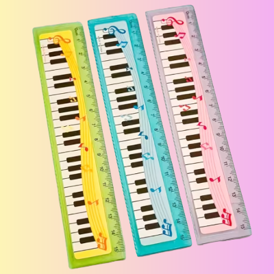 3 Pack Musical Keyboard Design 15cm Ruler (Yellow, Pink, Blue)