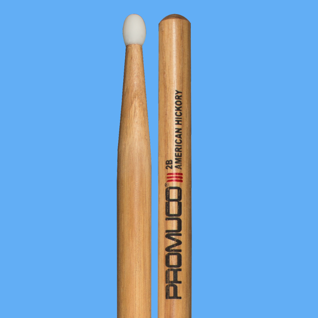 Promuco 1801N2B American Hickory 2B Nylon Tip Drumsticks