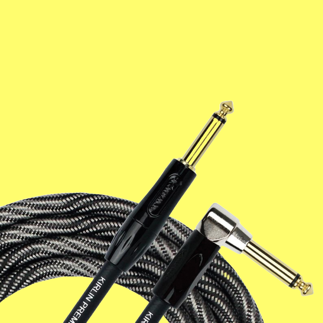 Kirlin IWB202WBW 10ft Premium Plus Wave Black Guitar/Instrument Cable (Right Angle-Straight)