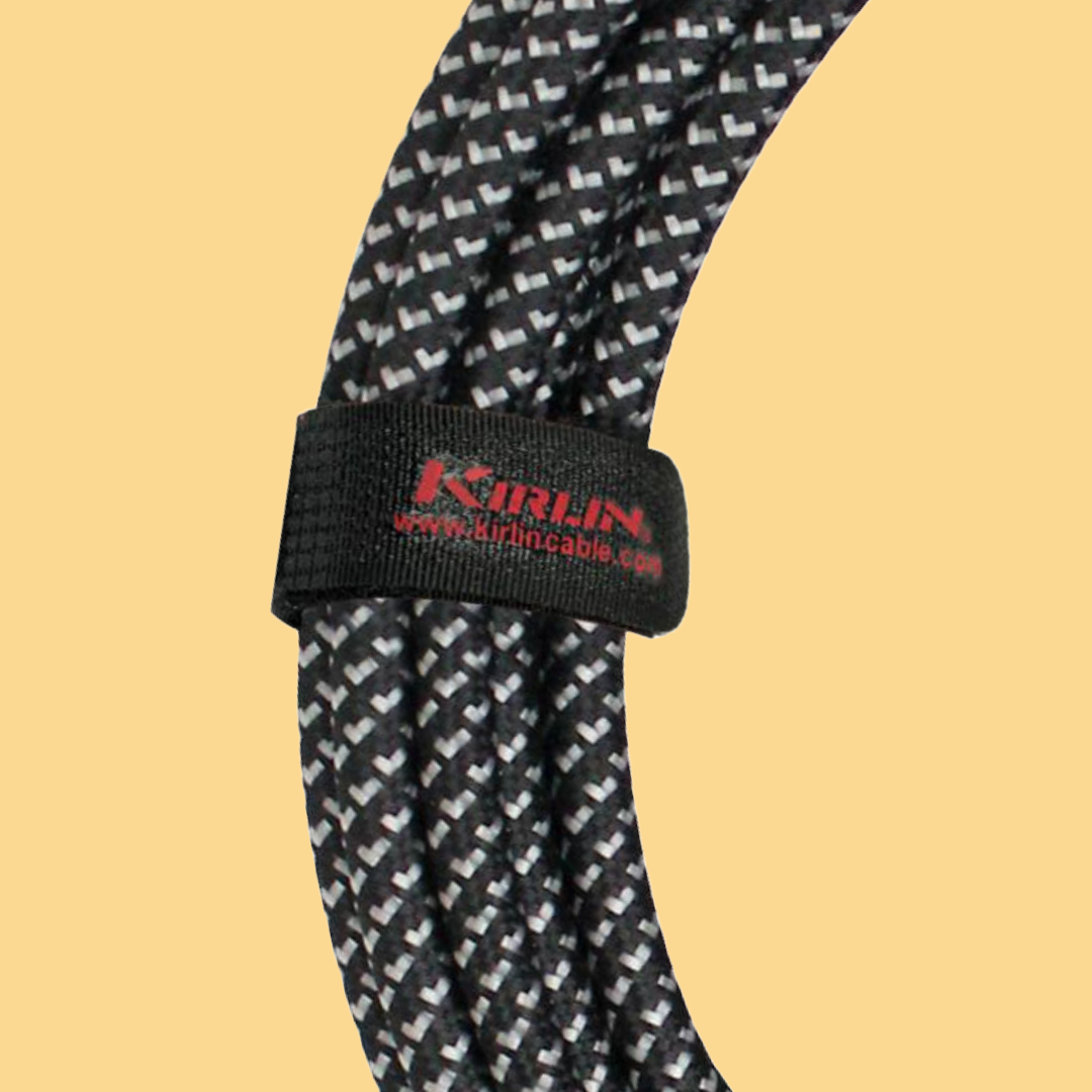 Kirlin IWC202BK 20ft Black & White Entry Woven Guitar/Instrument Cable (Right Angle - Straight)