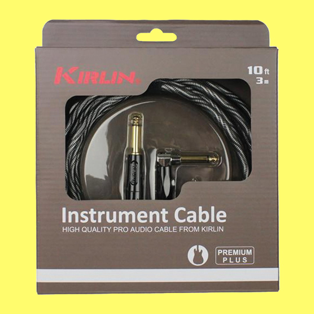 Kirlin IWB202WBW 10ft Premium Plus Wave Black Guitar/Instrument Cable (Right Angle-Straight)