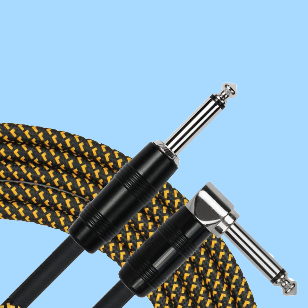 Kirlin IWC202BY 10ft Tweed Entry Woven Guitar/Instrument Cable (Right Angle - Straight)