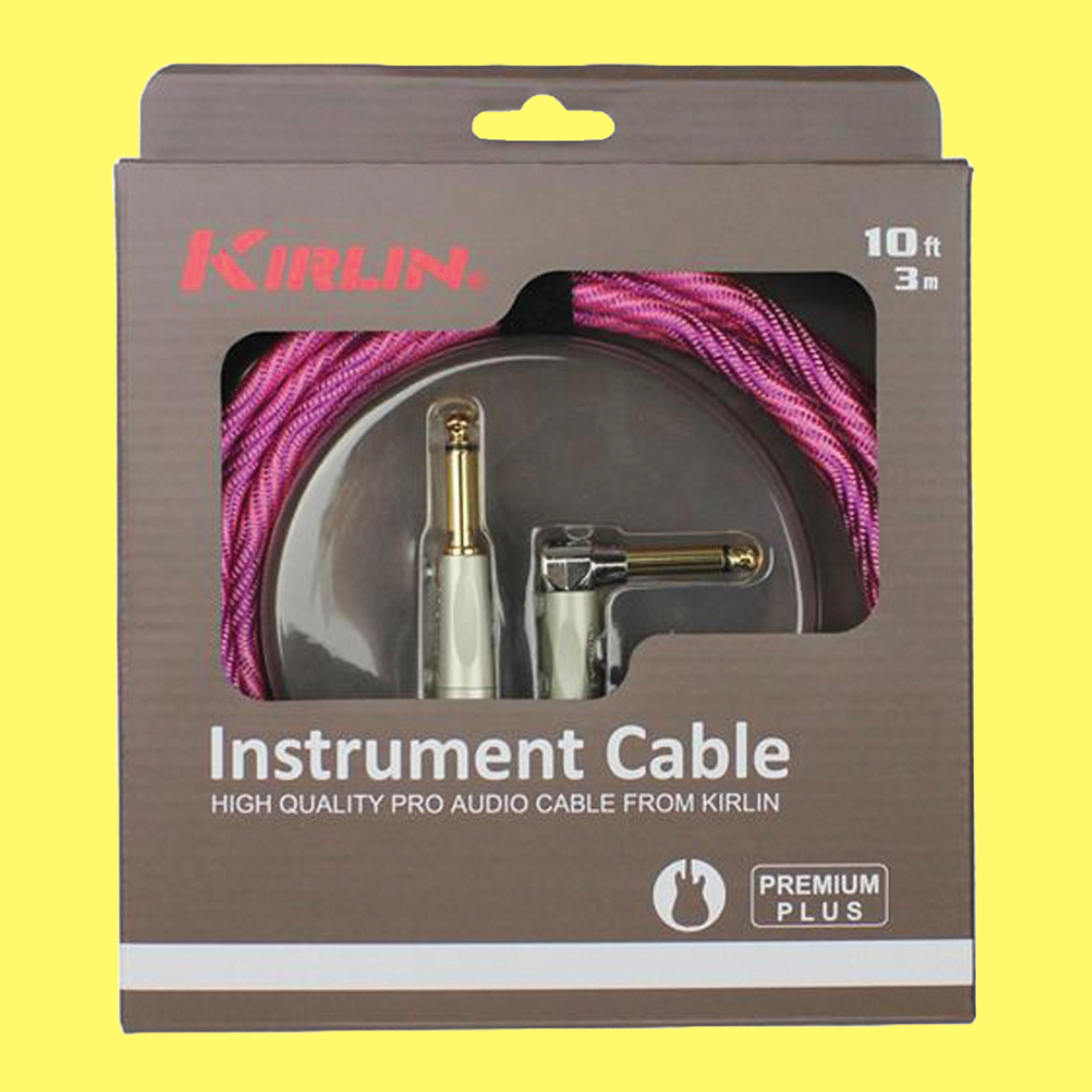 Kirlin IWB202WPP 10ft Premium Plus Wave Pink Guitar/Instrument Cable (Right Angle-Straight)