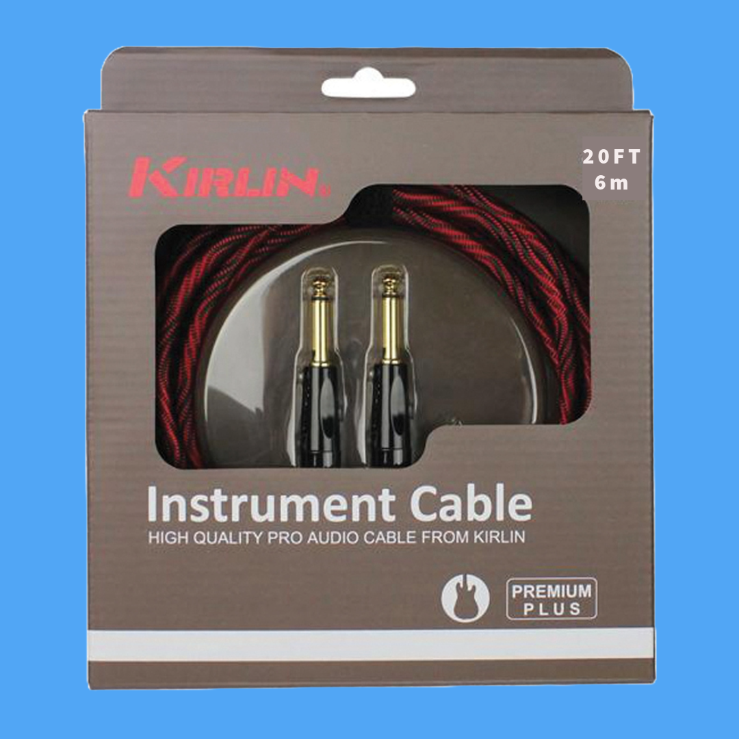 Kirlin IWB201WB 20ft Premium Plus Wave Red & Black Guitar/Instrument Cable (Straight)