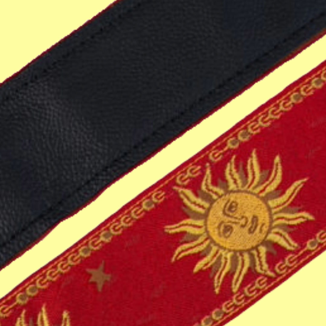 Levy Red Jacquard Yellow-on-Red Sun Woven Guitar Strap 2" Wide