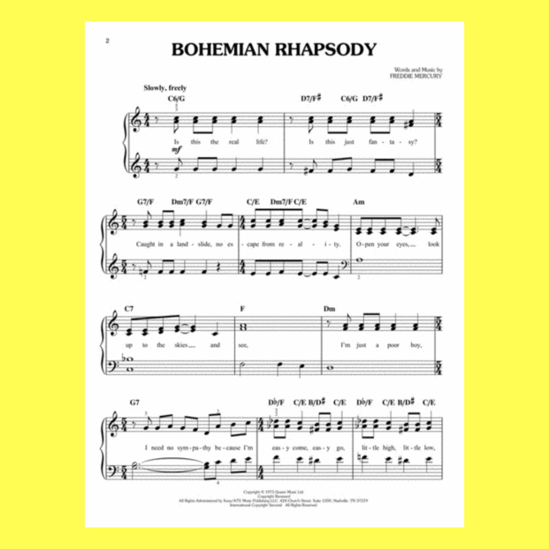Bohemian Rhapsody - Easy Piano Sheet Music