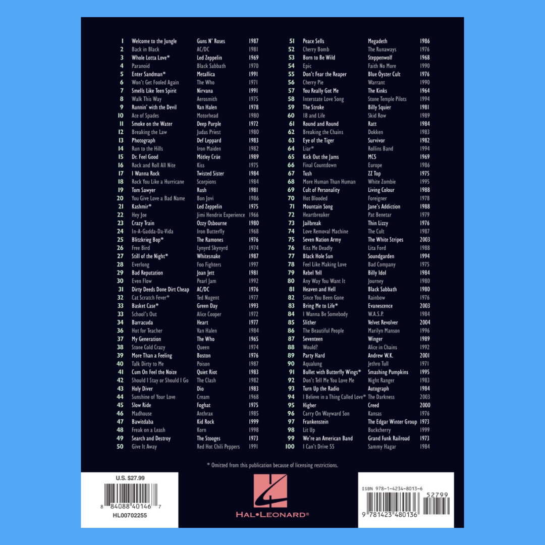 VH1's 100 Greatest Hard Rock Songs - Easy Guitar Book