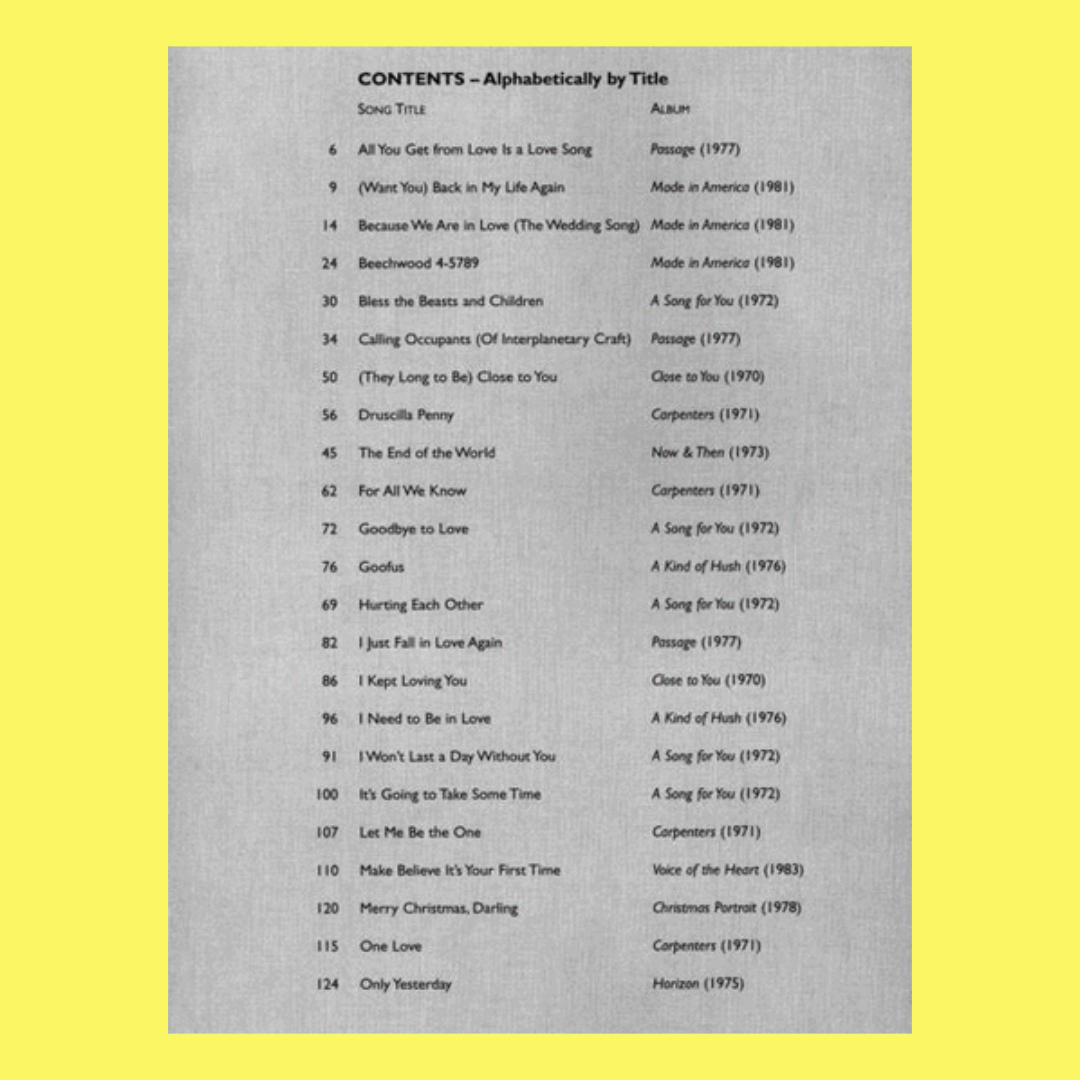 Carpenters Anthology PVG Songbook