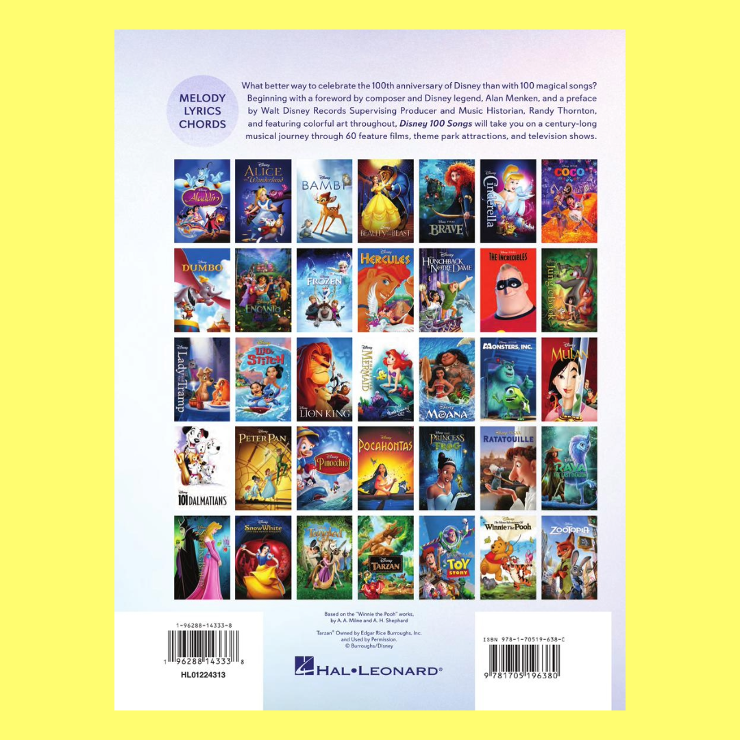 Disney 100 Songs Book - Celebrating the 100th Anniversary of Disney