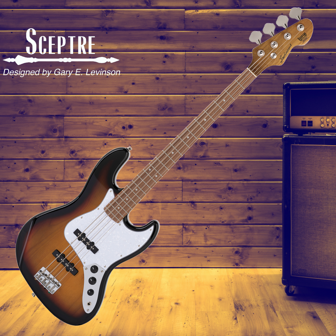 Sceptre DeSoto Standard Double Cutaway 3 Tone Sunburst Bass Guitar