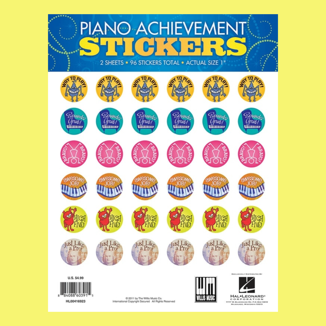 Piano Achievement Stickers (Pack Of 96 Stickers) – Music2u.com.au