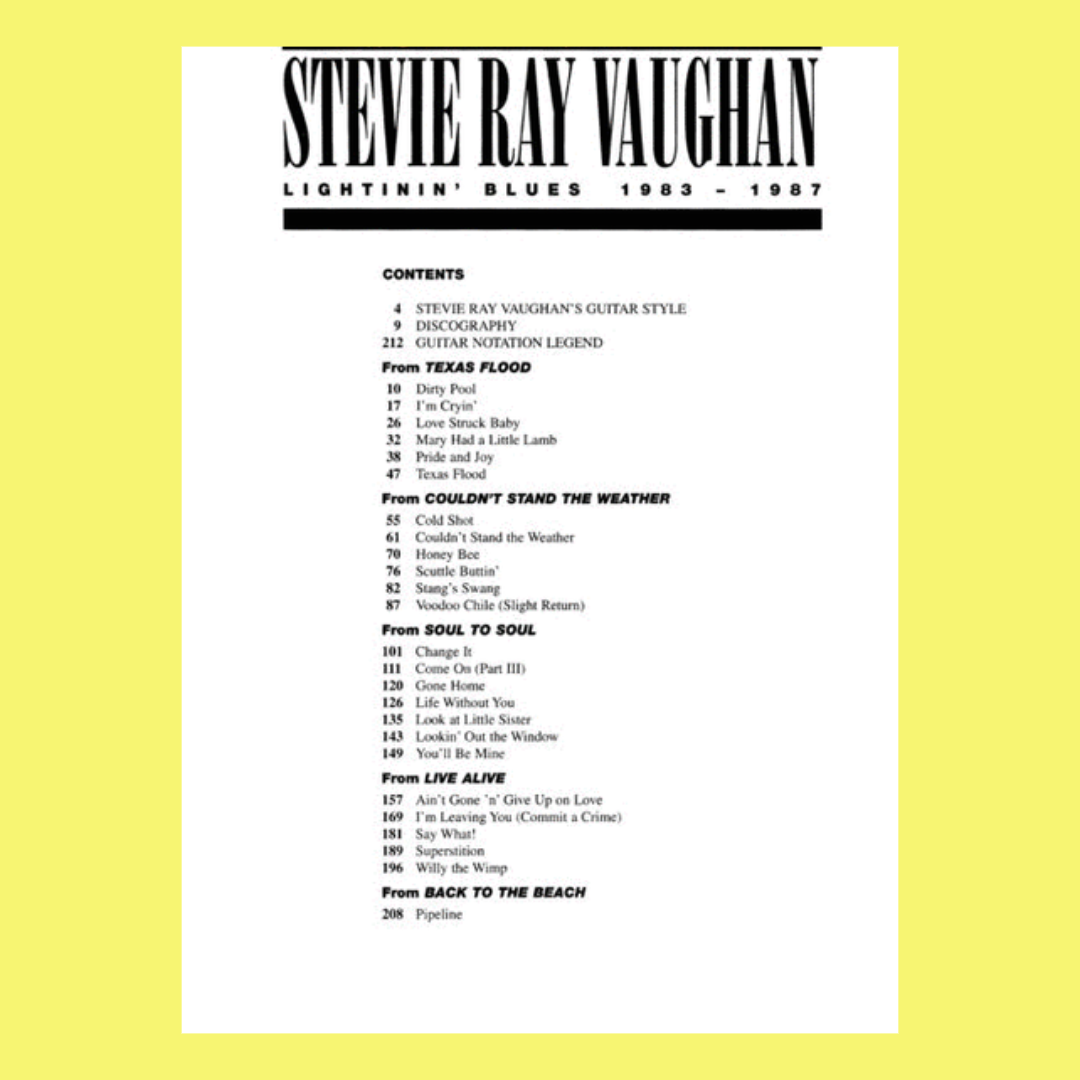 Stevie Ray Vaughan - Lightnin Blues 1983-1987 Guitar Tab Book