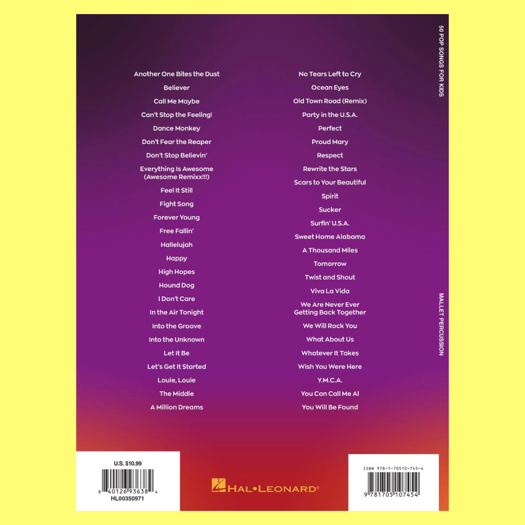 50 Pop Songs For Kids For Mallet Percussion Book