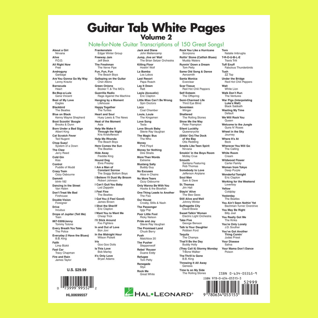 Guitar Tab White Pages Volume 2 Songbook (150 Songs)