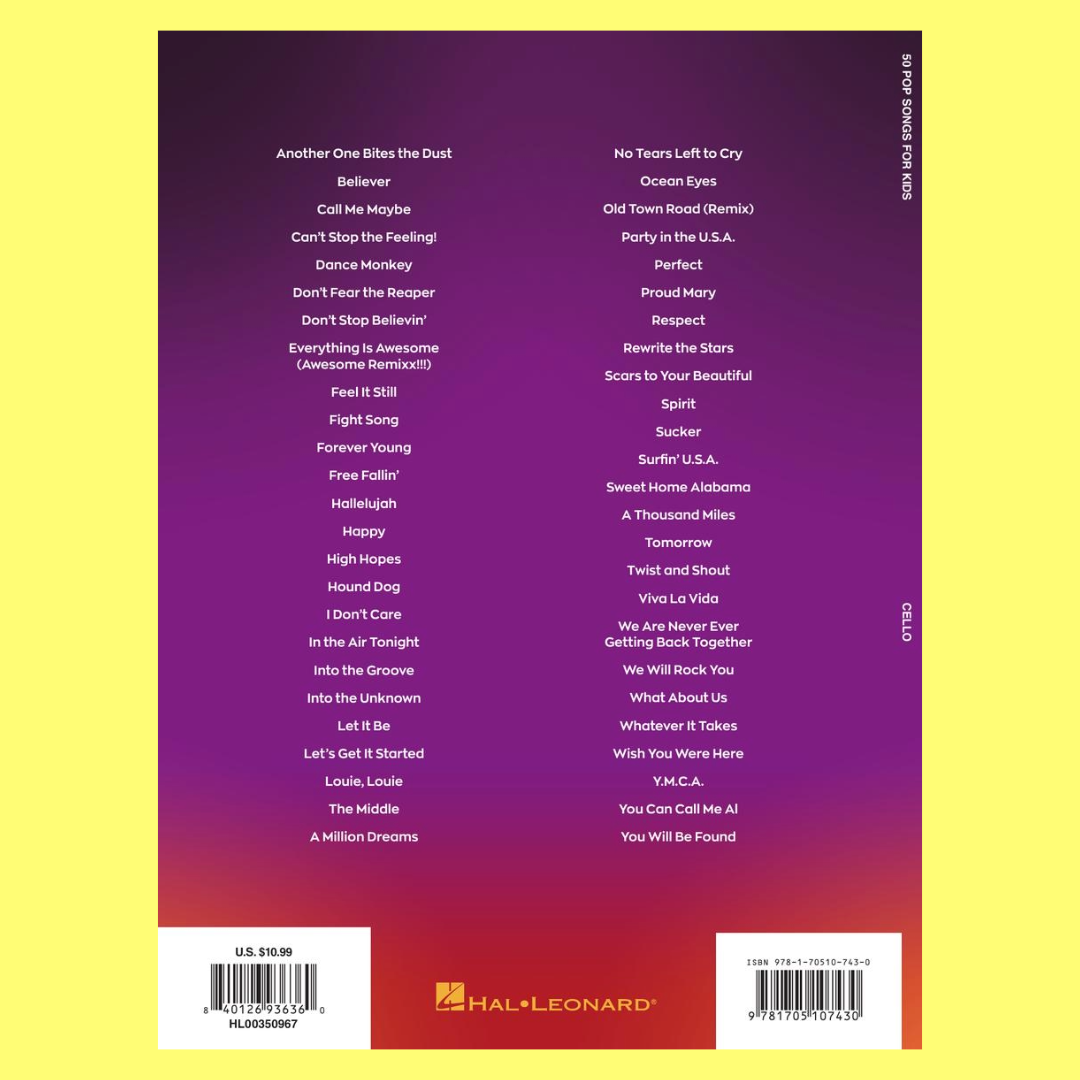50 Pop Songs for Kids for Cello Book
