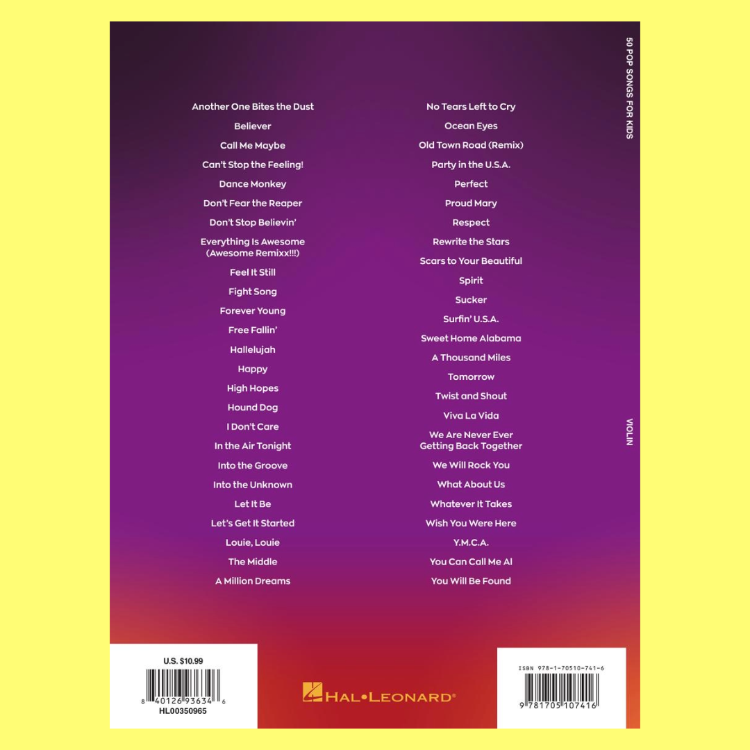 50 Pop Songs for Kids for Violin Book