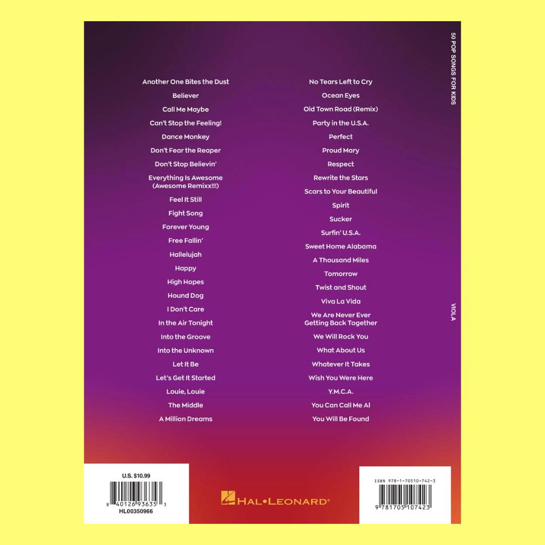 50 Pop Songs for Kids for Viola Book