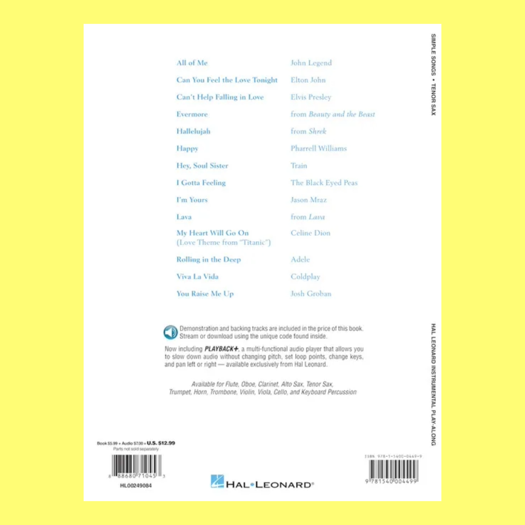Simple Songs For Tenor Saxophone Play Along Book/Ola