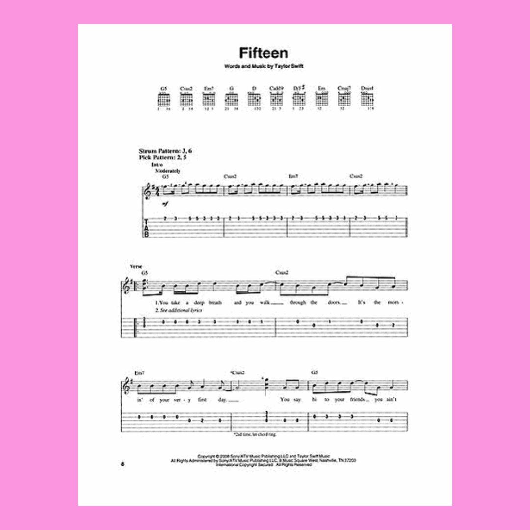 Taylor Swift - Fearless Easy Guitar Notes & Tab Songbook – Music2u.com.au