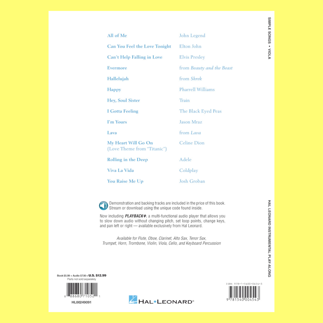Simple Songs For Viola Play Along Book/Ola