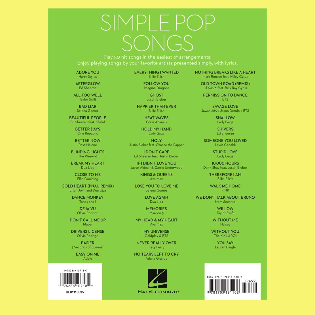 Simple Pop Songs Piano Book (50 Songs)
