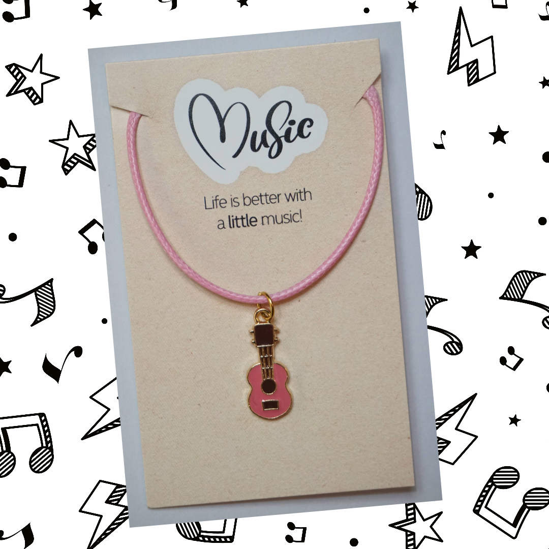 Life Is Better With a Little Music Necklace - Guitar/Ukulele (Pink)